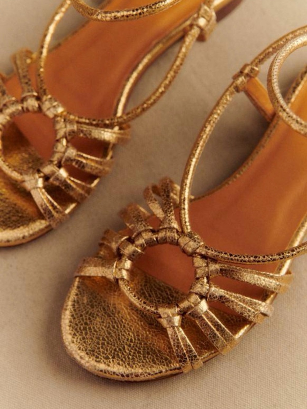 NEW Sézane Gloria Low Sandals Smooth Gold Metallic Leather Size 36